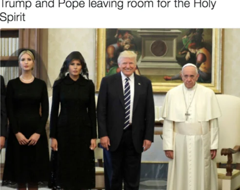 Funny meme for Pope Francis swatting Trump’s hand (Vatican meeting, 2017)
