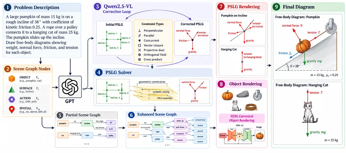 PhyDrawGen physically grounded diagram-generation pipeline
